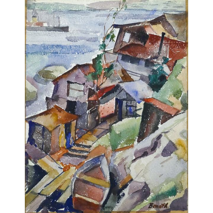 Harry Bonath ''June 24th, 1934'' (Boat Houses) Watercolor