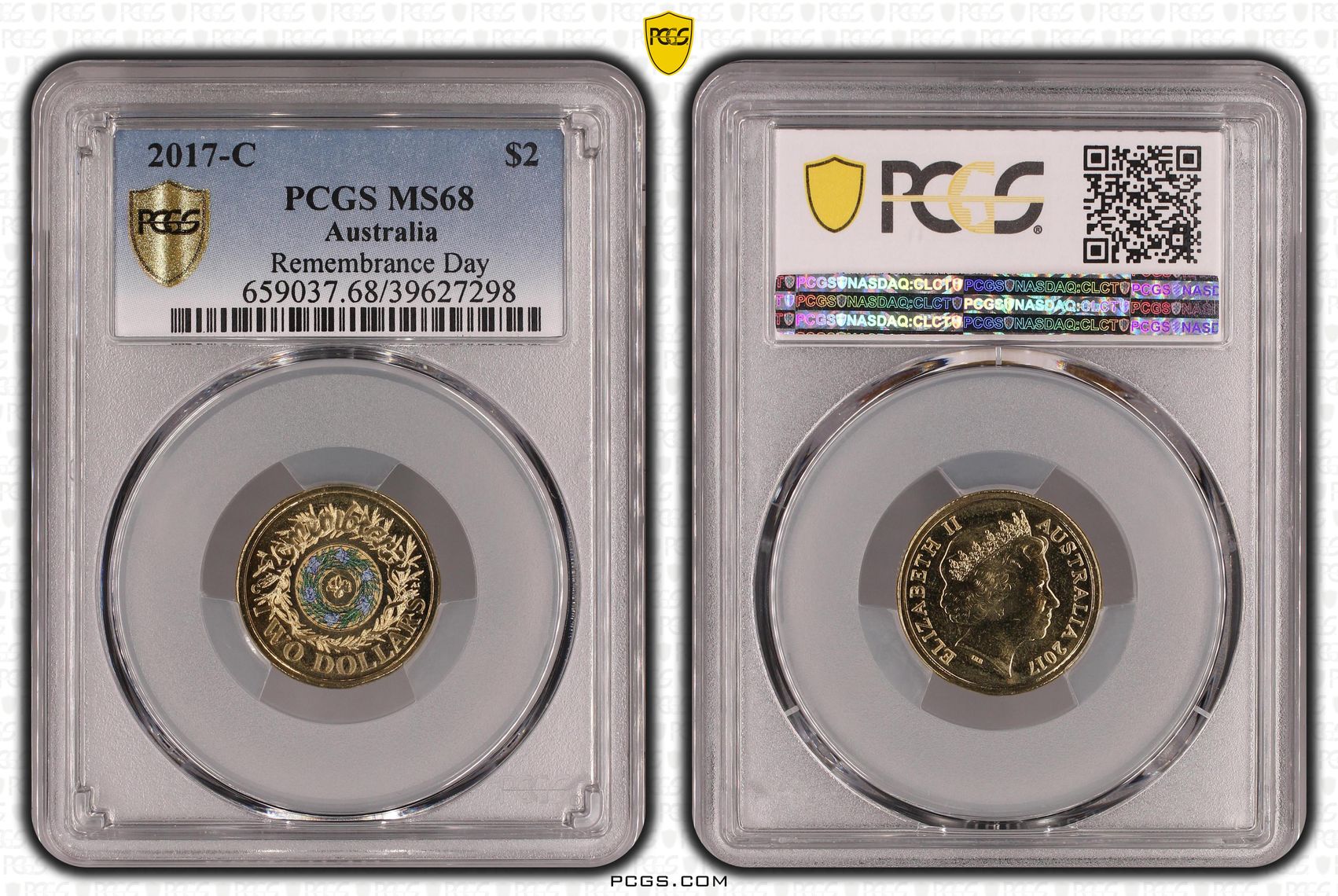 Elizabeth II, Remembrance Day Colorized , Two Dollar, 2017-C, PCGS MS68