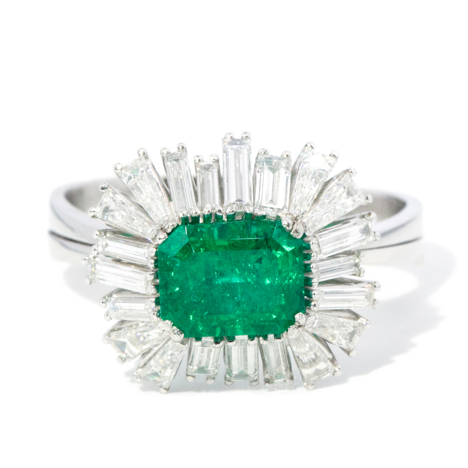 Vintage Platinum 2.40ct Emerald and Diamond Ballerina Ring