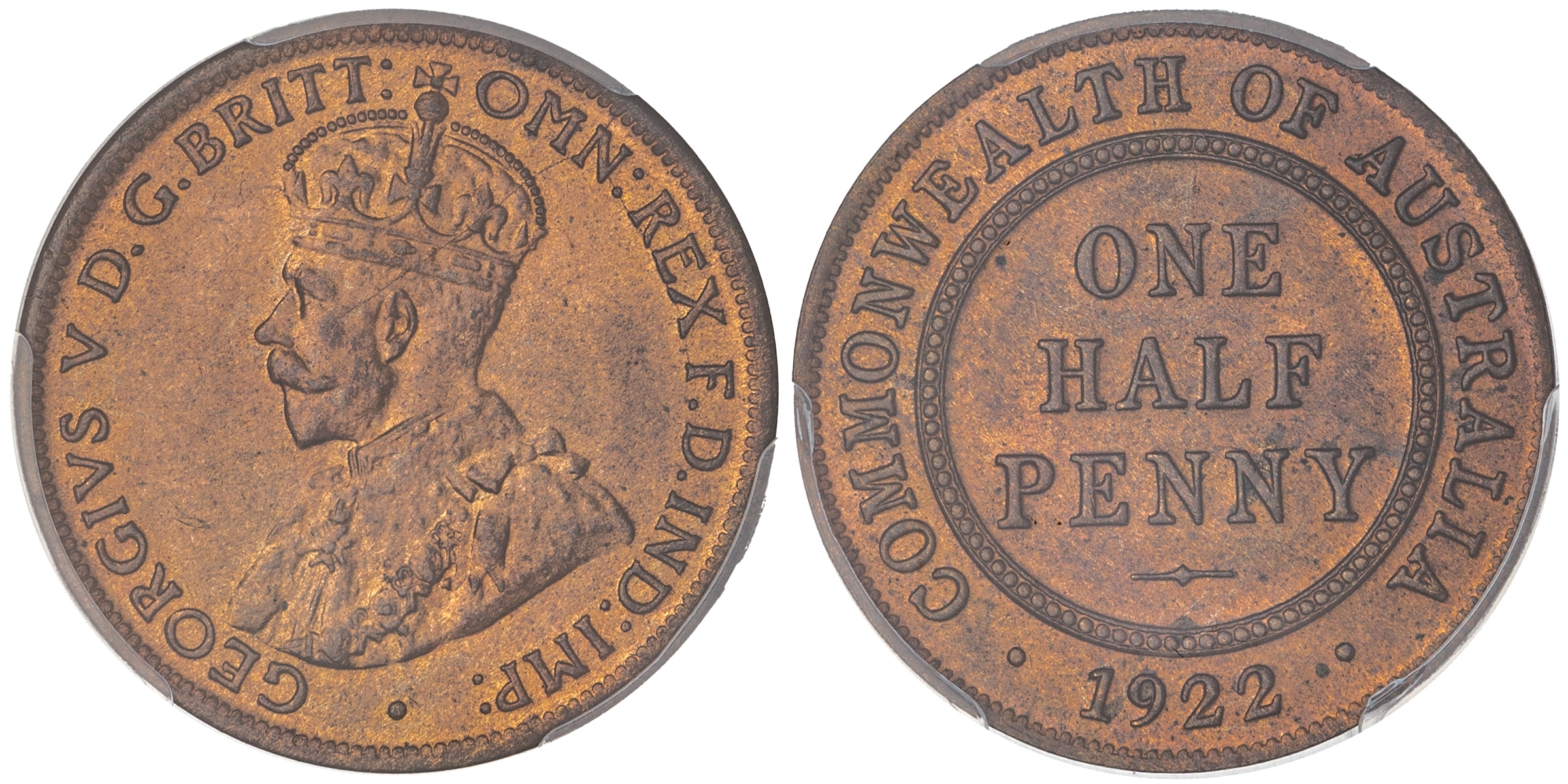 George V, POP 4/0, Halfpenny, 1922, PCGS MS65RB