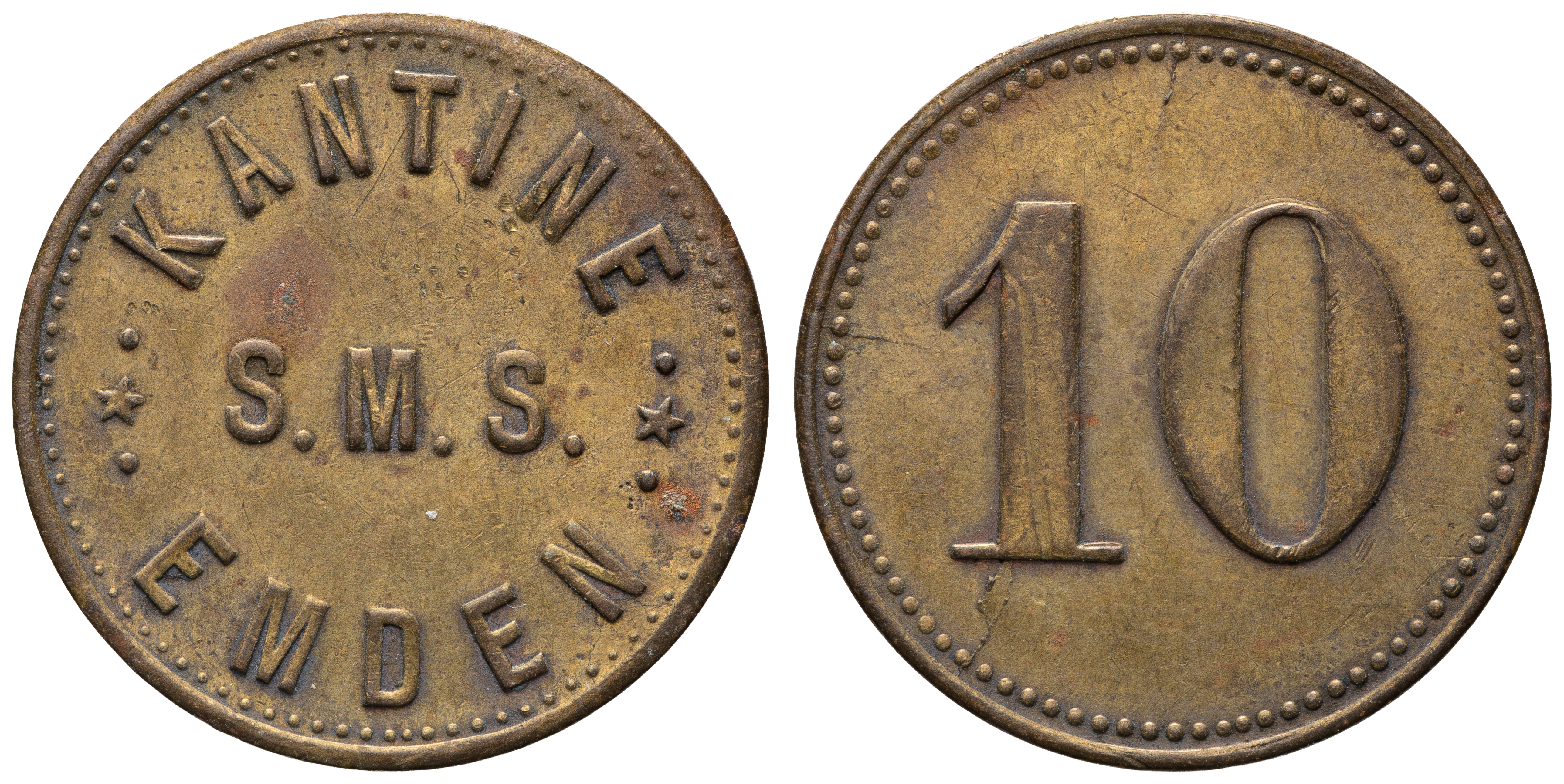 121 · Germany, S.M.S. Emden, Ten Pfennig, C.-1914, aVF