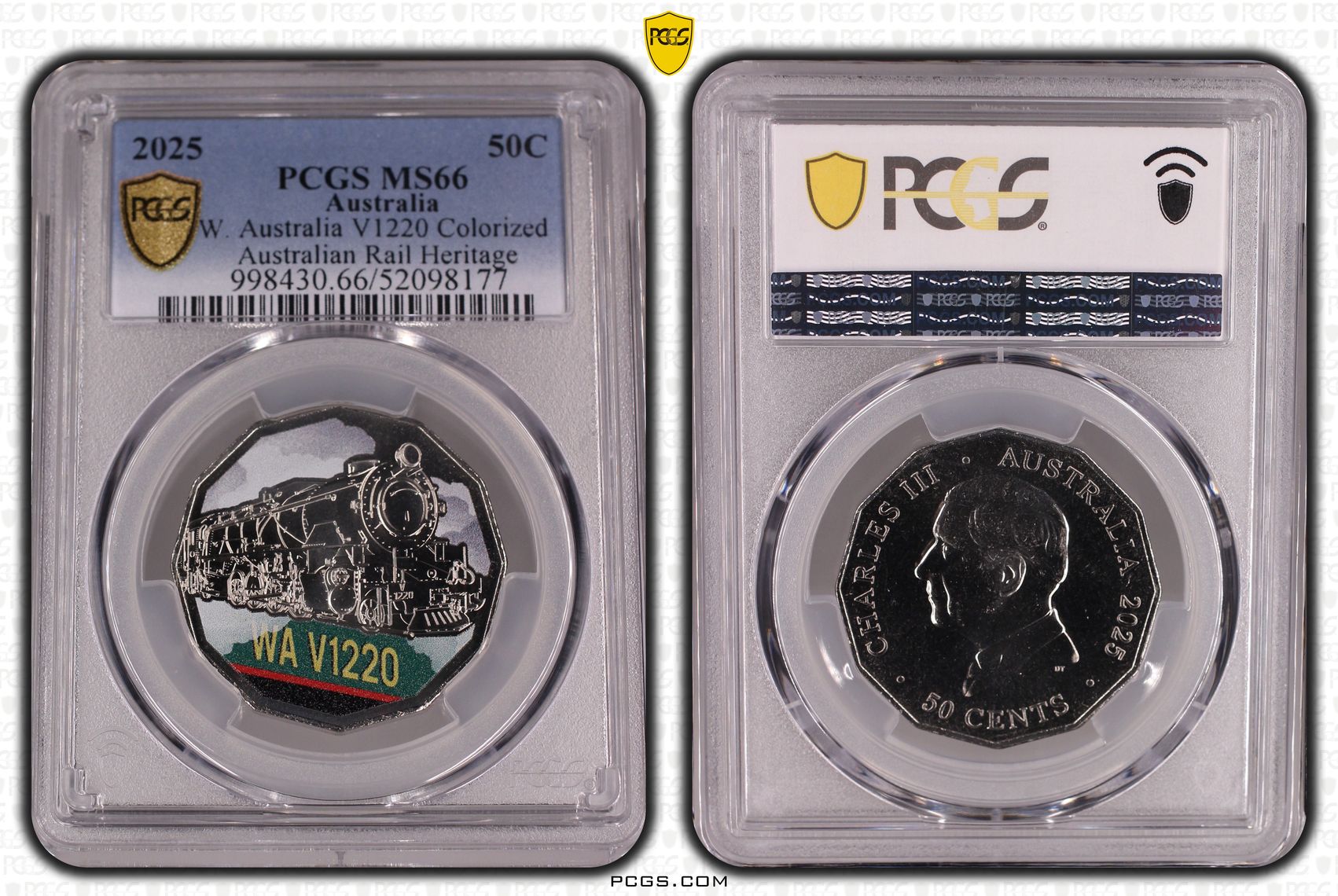 W. Australia V1220 Colourised Australian Rail Heritage, Fifty Cent, 2025, MS66