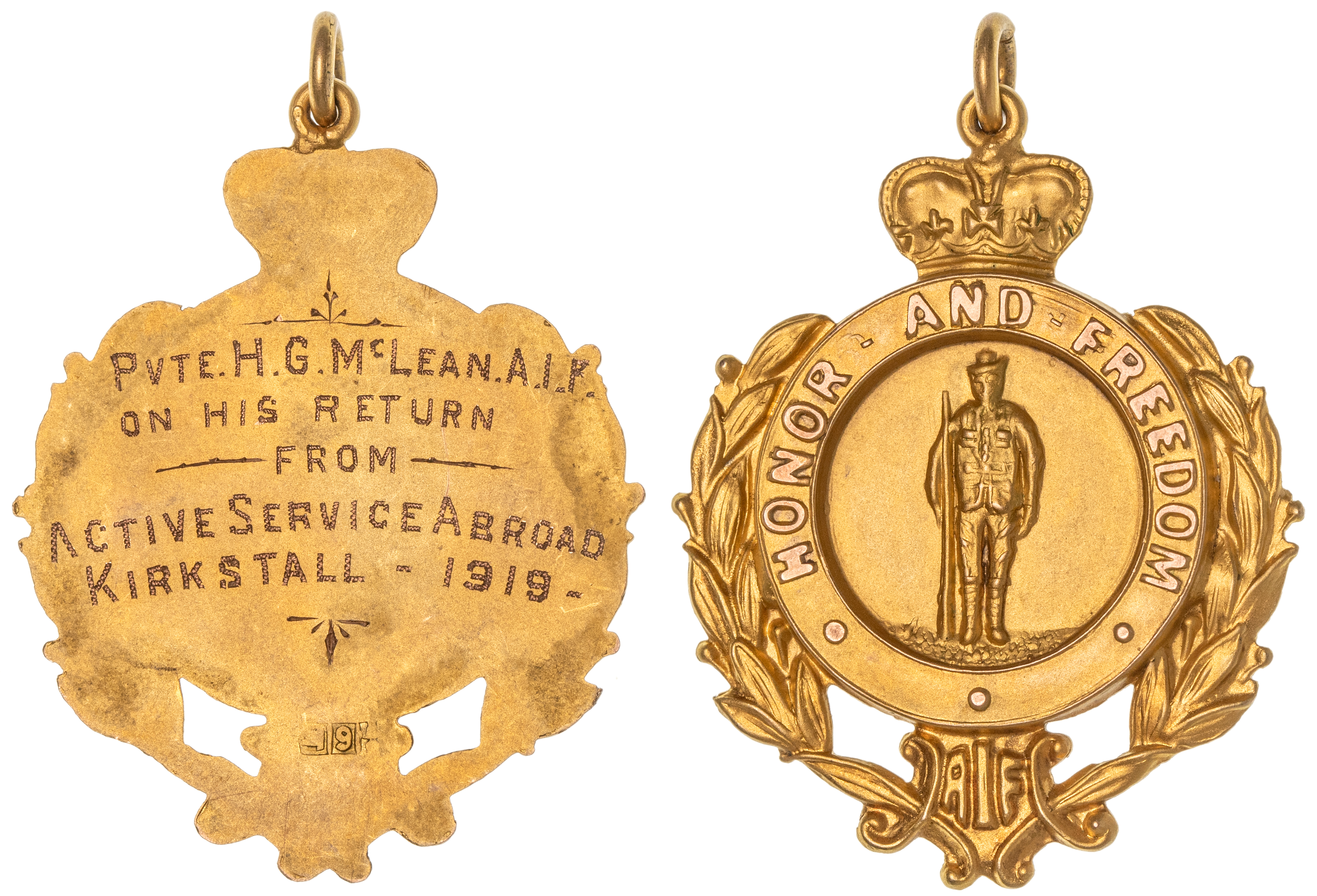 314 · Kirkstall, Victoria, WWI Returned Soldiers Gold Fob Medal,