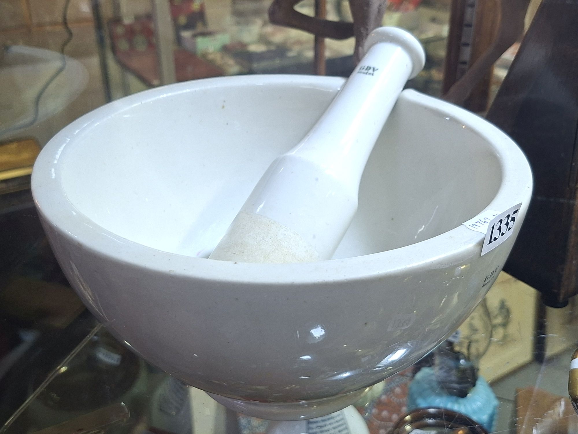 19TH C. CHEMIST MORTAR + PESTLE
