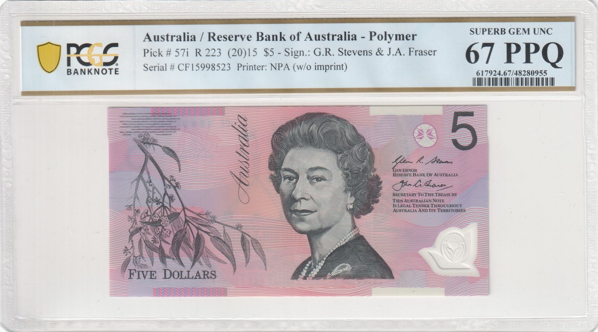 Stevens/Fraser, Five Dollar, 2015, PCGS Superb Gem UNC 67 PPQ