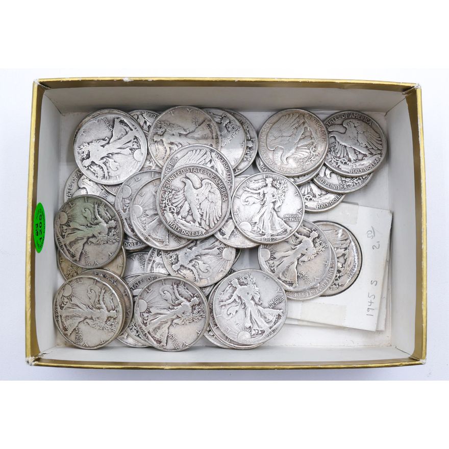 Box 51pc US Walking Liberty Silver Half Dollars