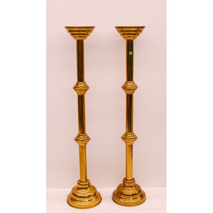 Pair Old Brass Floor Candlestands- 42x7''