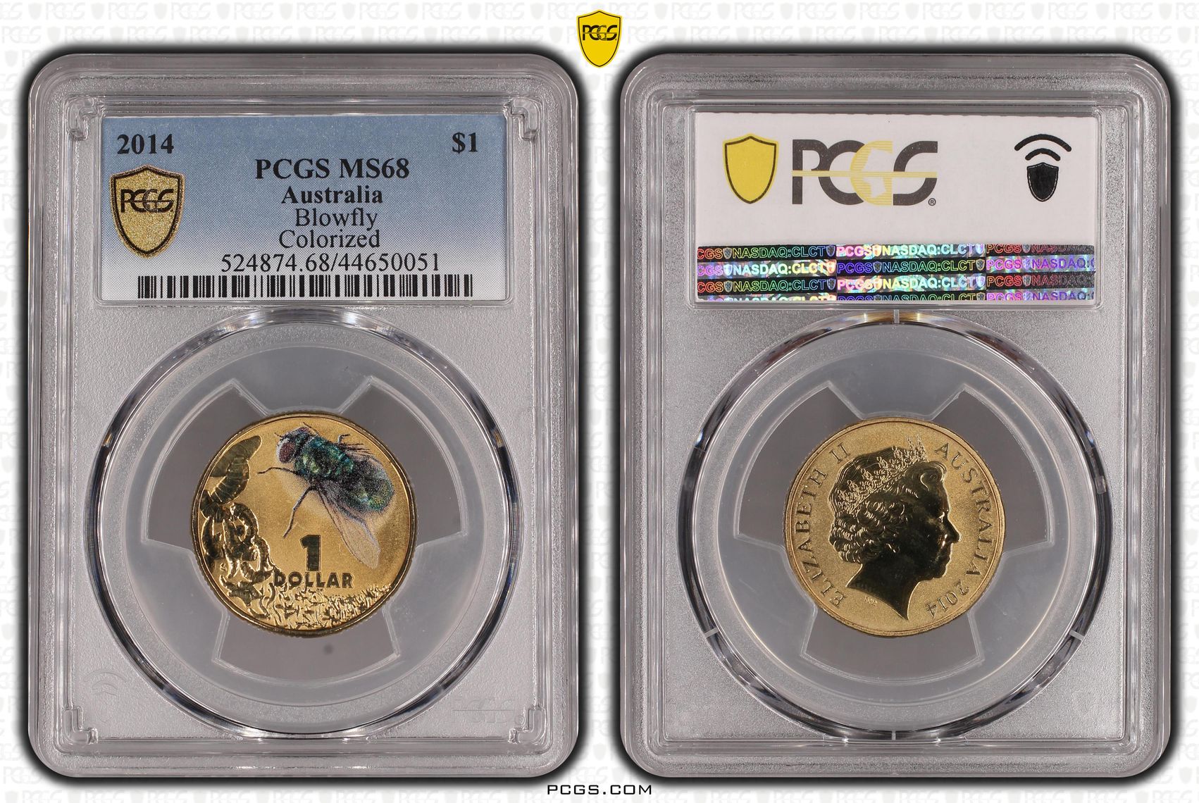 208 · 2014 Australia One Dollar, $1 Blowfly Colorized PCGS - MS68 -051