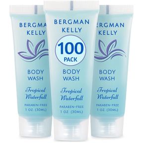 BERGMAN KELLY TRAVEL SIZE BODY WASH (1 FL OZ, 4 PK, TROPICAL WATERFALL), DELIGHT YOUR GUESTS WITH AN INVIGORATING AND REFRESHING H
