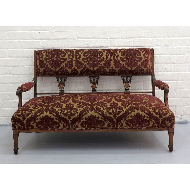 LATE VICTORIAN INLAID ROSEWOOD UPHOLSTERED SETTEE