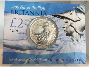 2006 ELIZABETH II SILVER BRITANNIA 2 POUND IN ROYAL MINT CARD