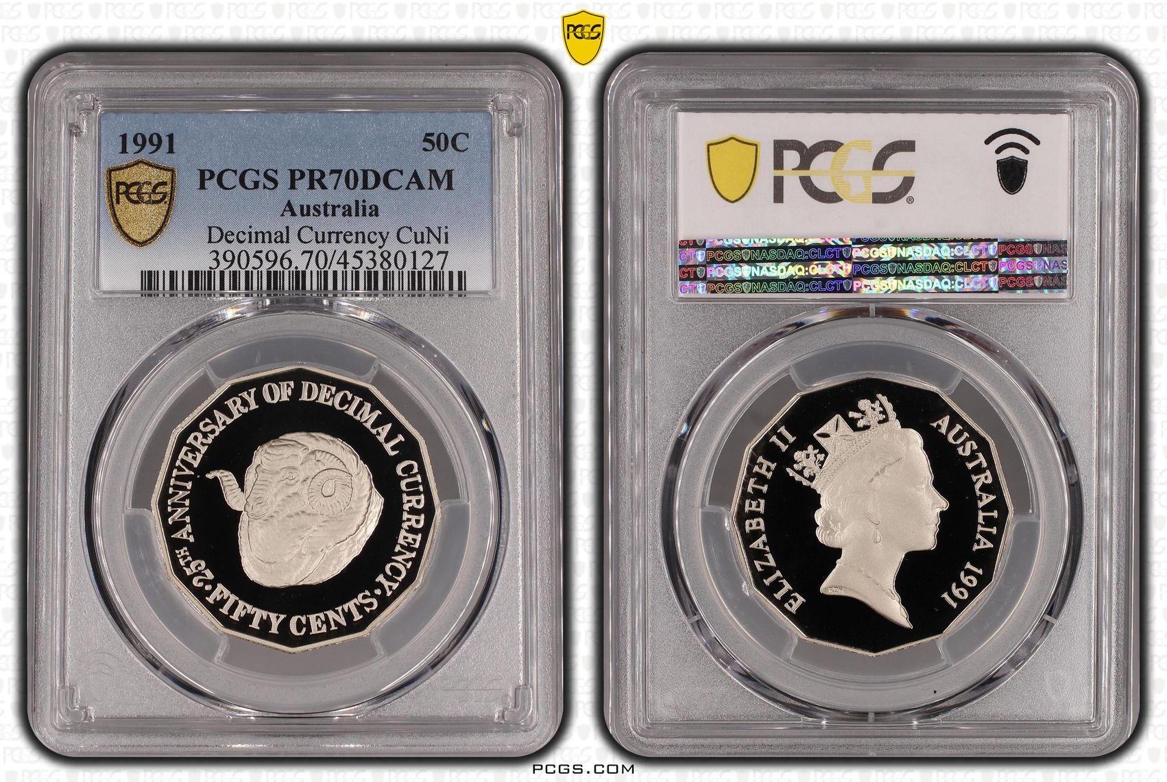 Elizabeth II, 25 Yrs Decimal Currency, Fifty Cents, 1991, PCGS PR 70DCAM