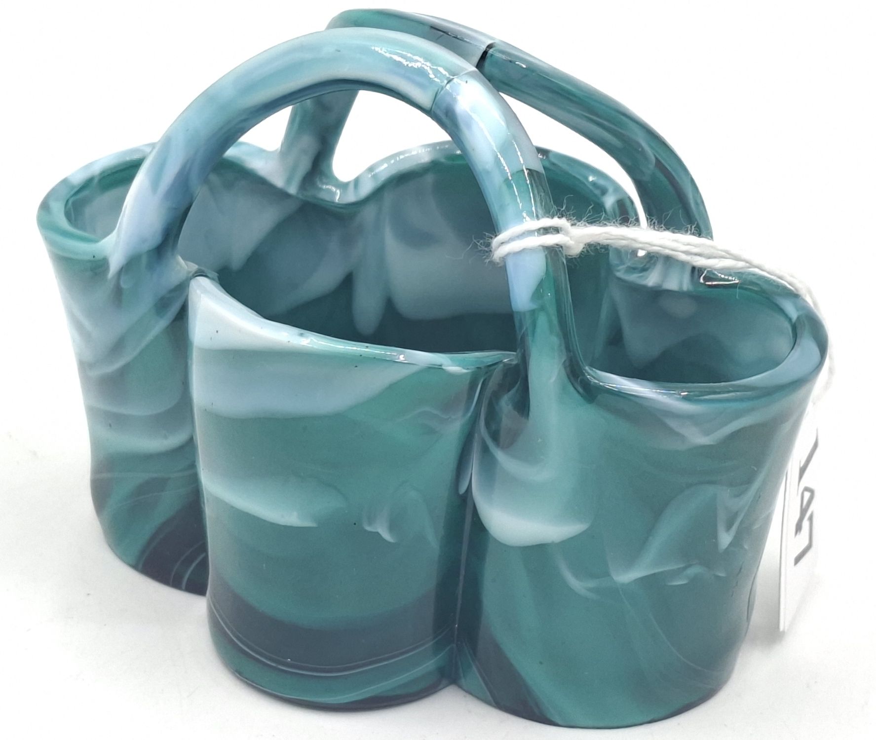 147 · GREEN MALACHITE SLAG GLASS BASKET