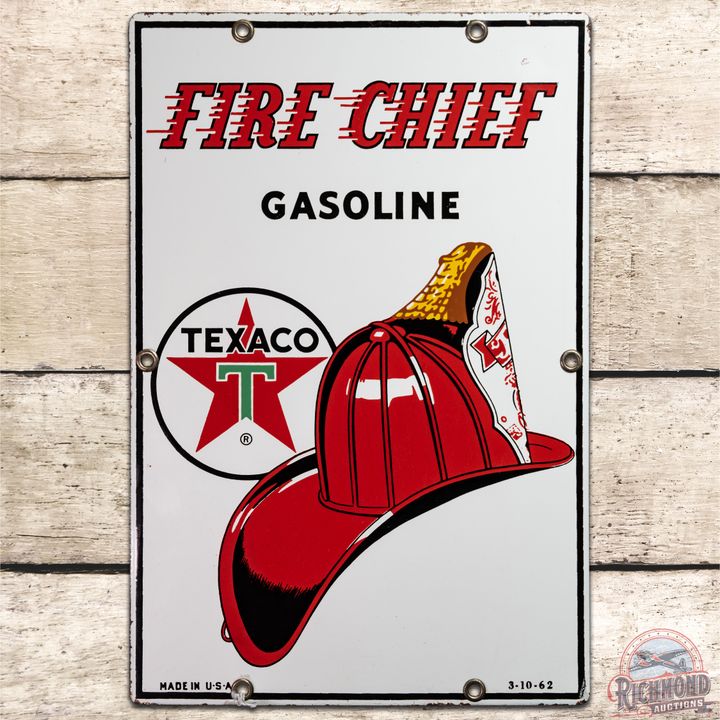 Baby 12" (Small) 1962 Texaco Fire Chief Gasoline SSP Pump Plate Sign - 9