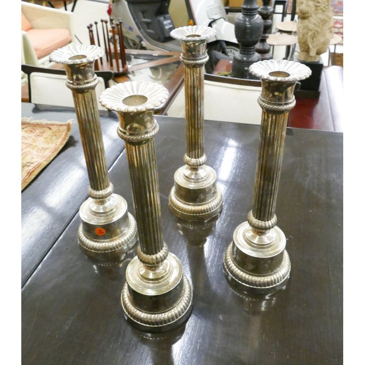 2 Pairs Silverplated Column Candlesticks- 15''