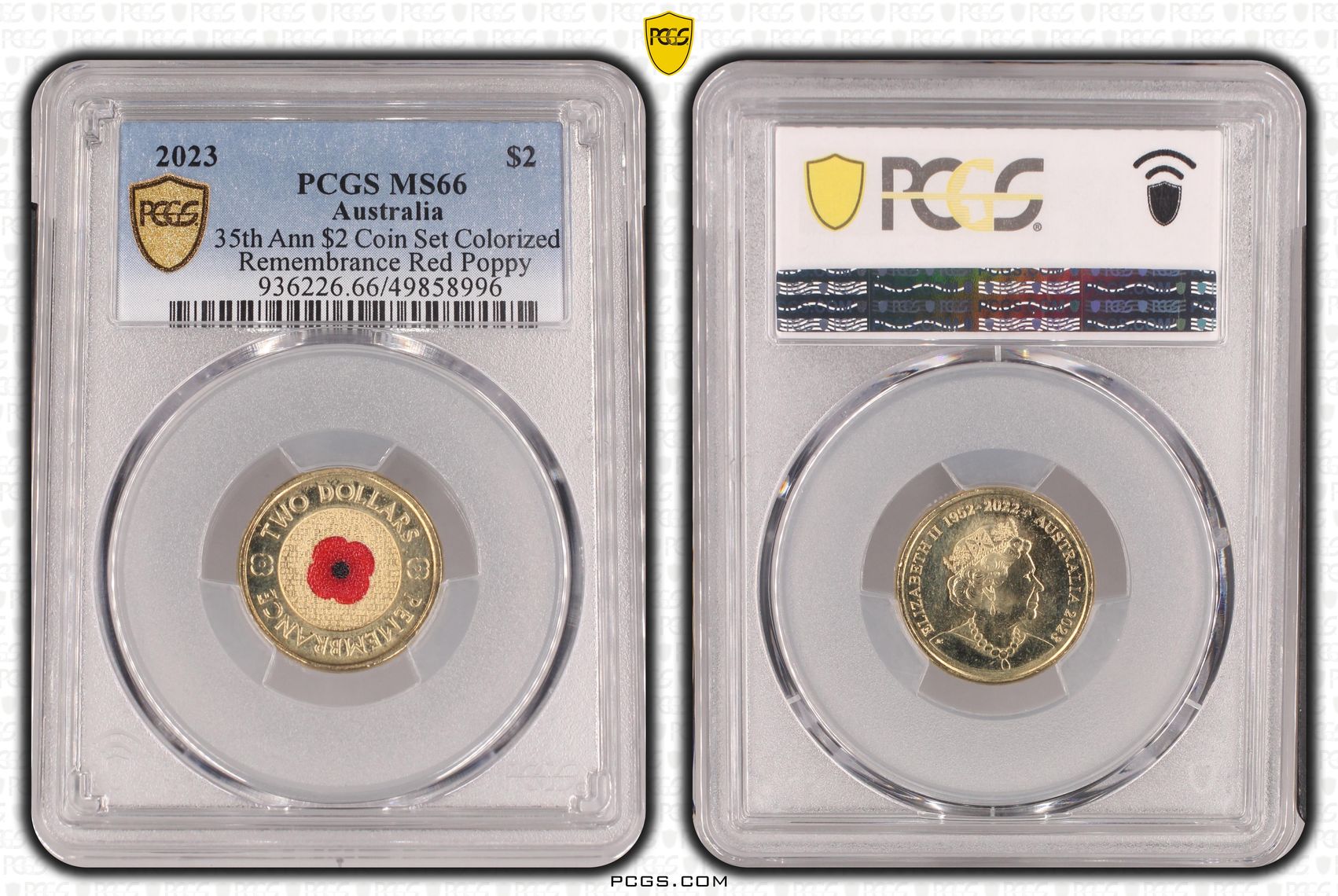 35th Ann $2 Coin Set Colorized Remembrance Red Poppy , Two Dollar, 2023, PCGS MS66