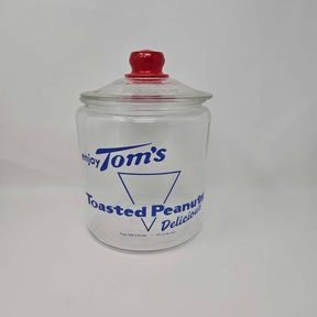 Tom's Toasted Peanuts Glass Countertop Display Jar