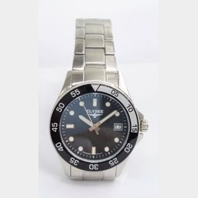 MENS SILVER + BLACK ELYSEE WATCH WITH DATE FUNCTION - 51543/09