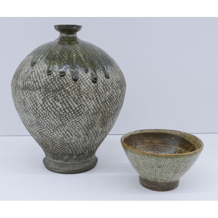 2pc Tatsuzo Shimaoka Attr. Rope Impressed Ceramics