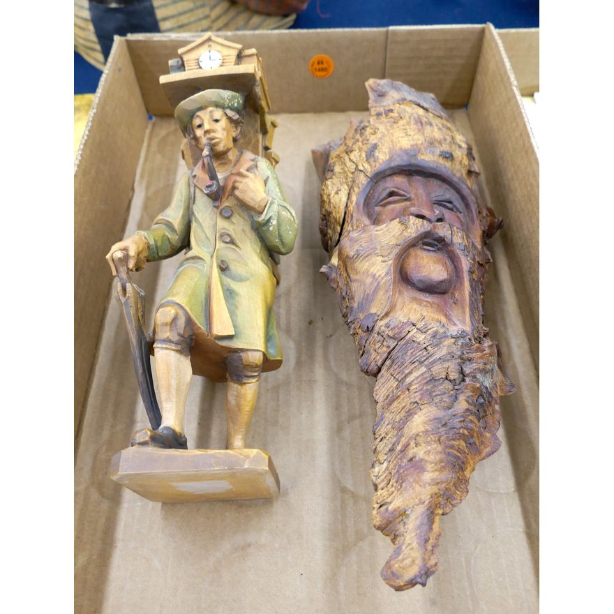 Box 2pc Carved Wood Figures