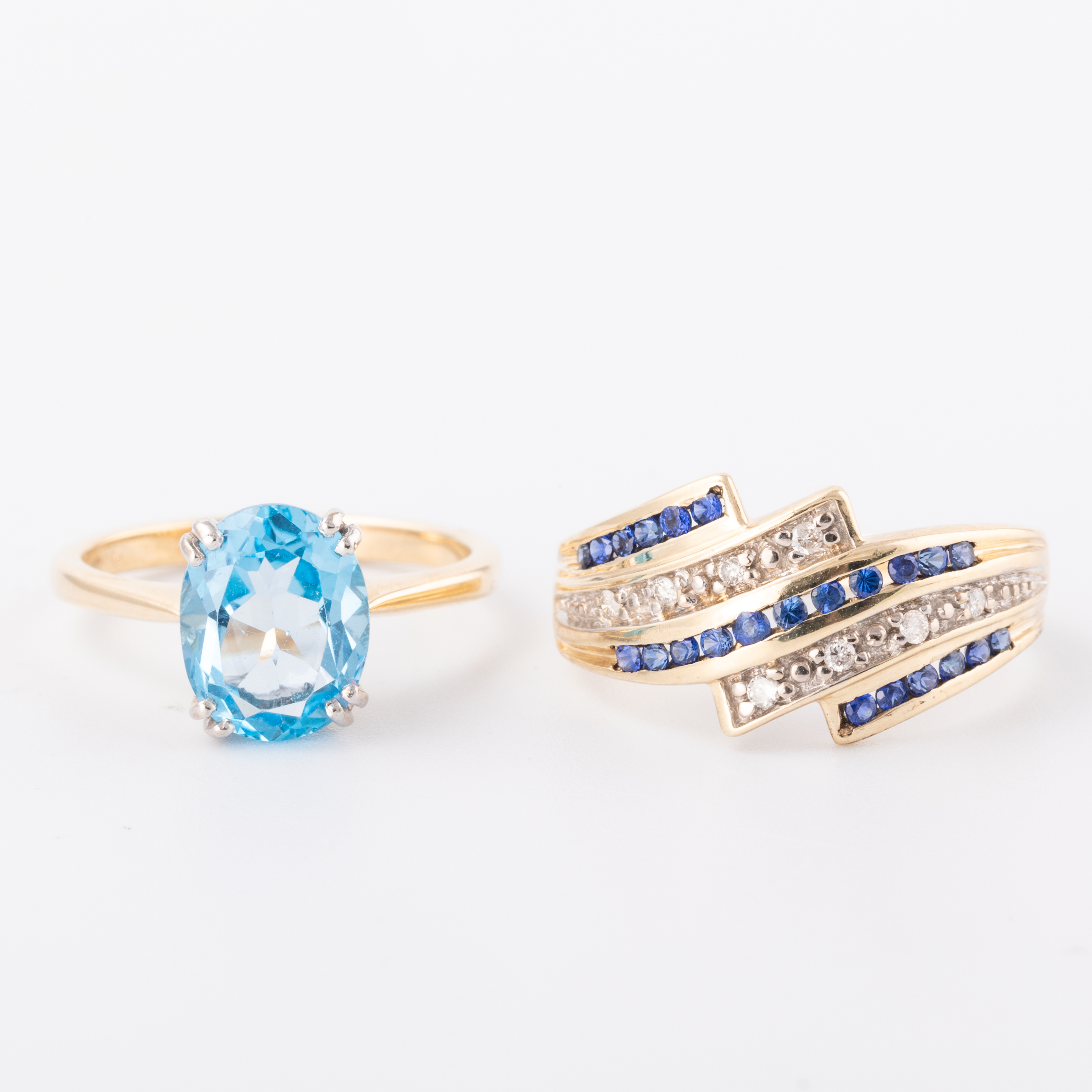 Two Topaz Sapphire & Diamond 9ct Gold Rings
