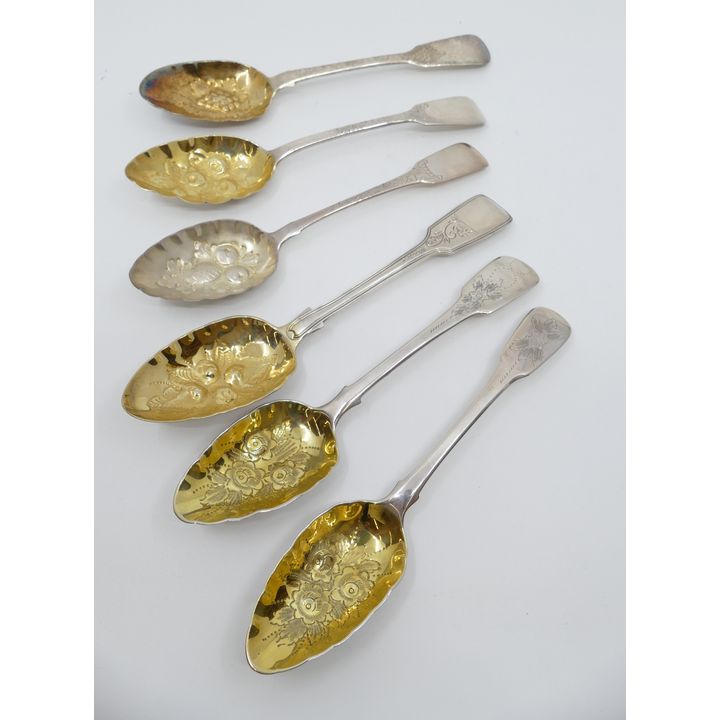 6pc English Georgian Sterling Silver Berry Spoons