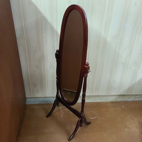 Large Oval Floor Standing Cherry Finish Mirror