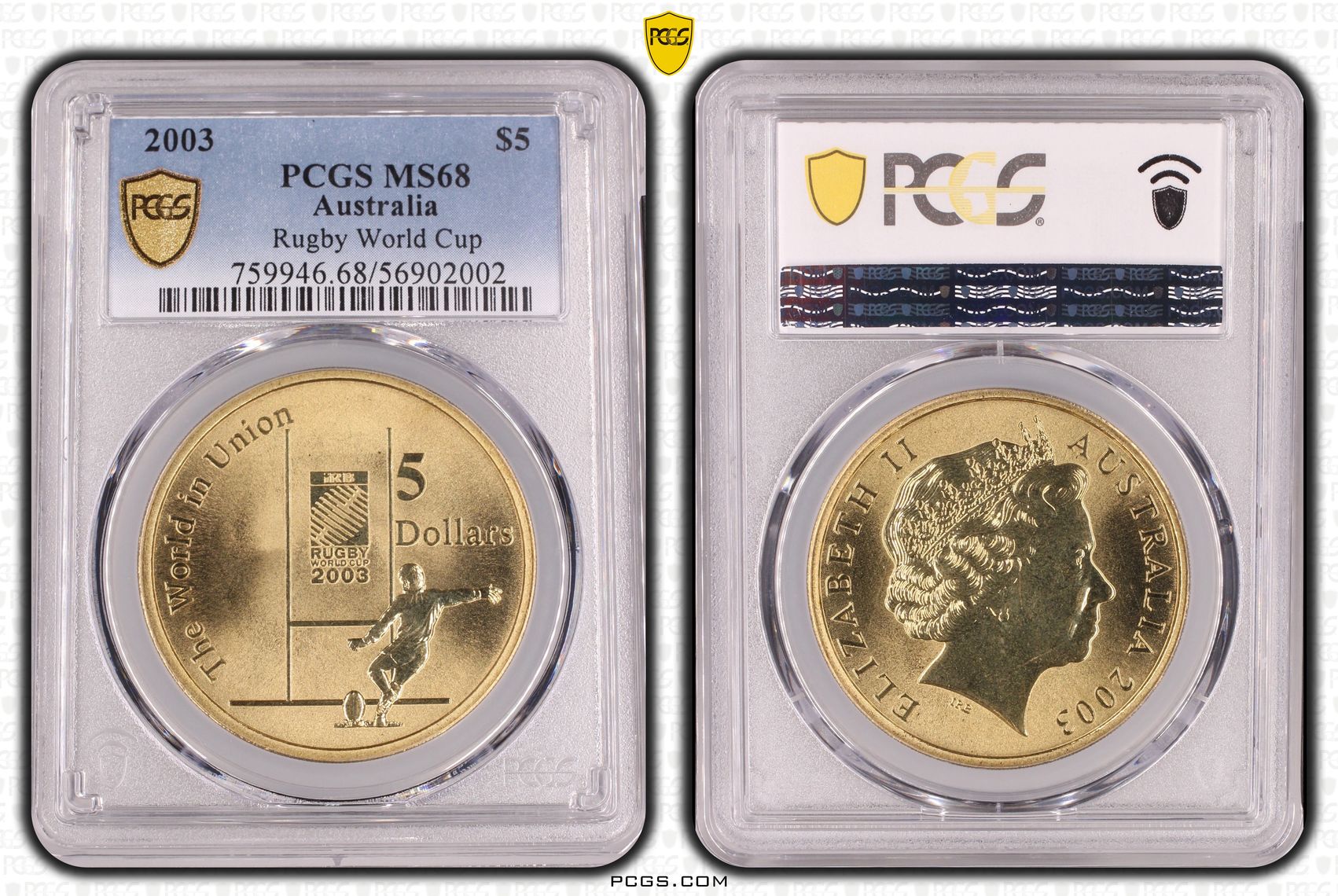 Rugby World Cup, Five Dollar, 2003, PCGS MS68