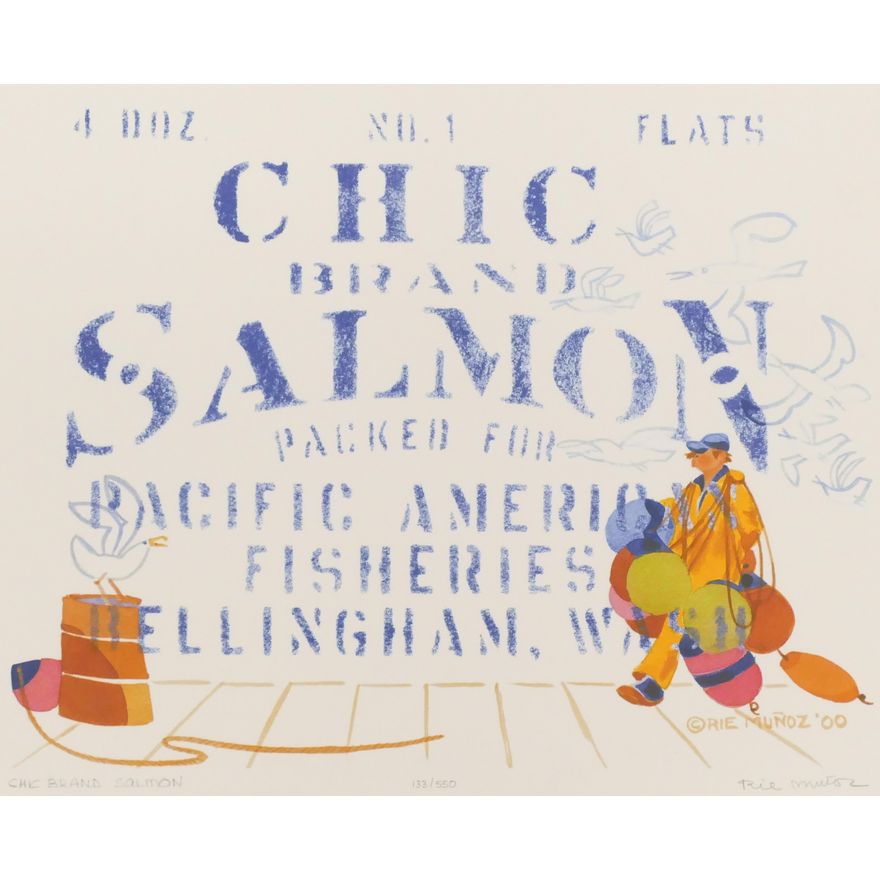 Rie Munoz ''Chic Brand Salmon'' 2000 Signed Print 14''x15.75'' Sheet.