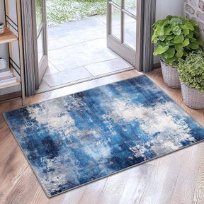 KIRFEIHT MODERN ABSTRACT AREA RUG 2X3 SMALL WASHABLE RUG BLUE DOOR MATS NON SLIP RUG FOR KITCHEN INDOOR CARPET FOR ENTRANCE FRONT