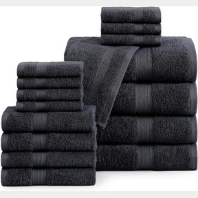 16 PIECE BATH TOWELS - BLACK TOWELS - 100% COTTON TOWELS FOR BATHROOM, LUXURY BATH TOWELS, HIGHLY ABSORBENT BATHROOM TOWEL SET, SU