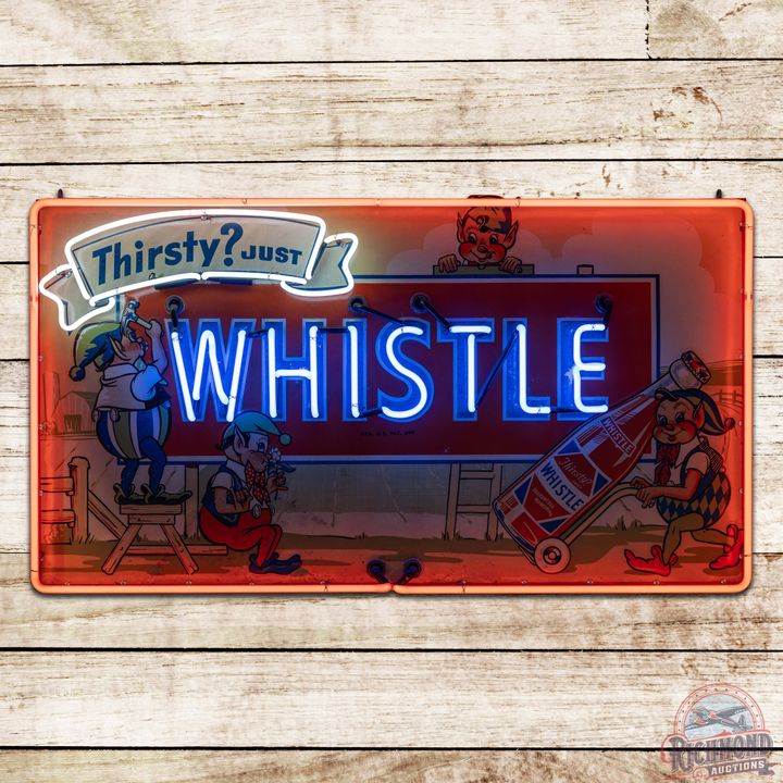 Thirsty? Just Whistle Emb. Single Sided Tin Neon Sign w/ Elves