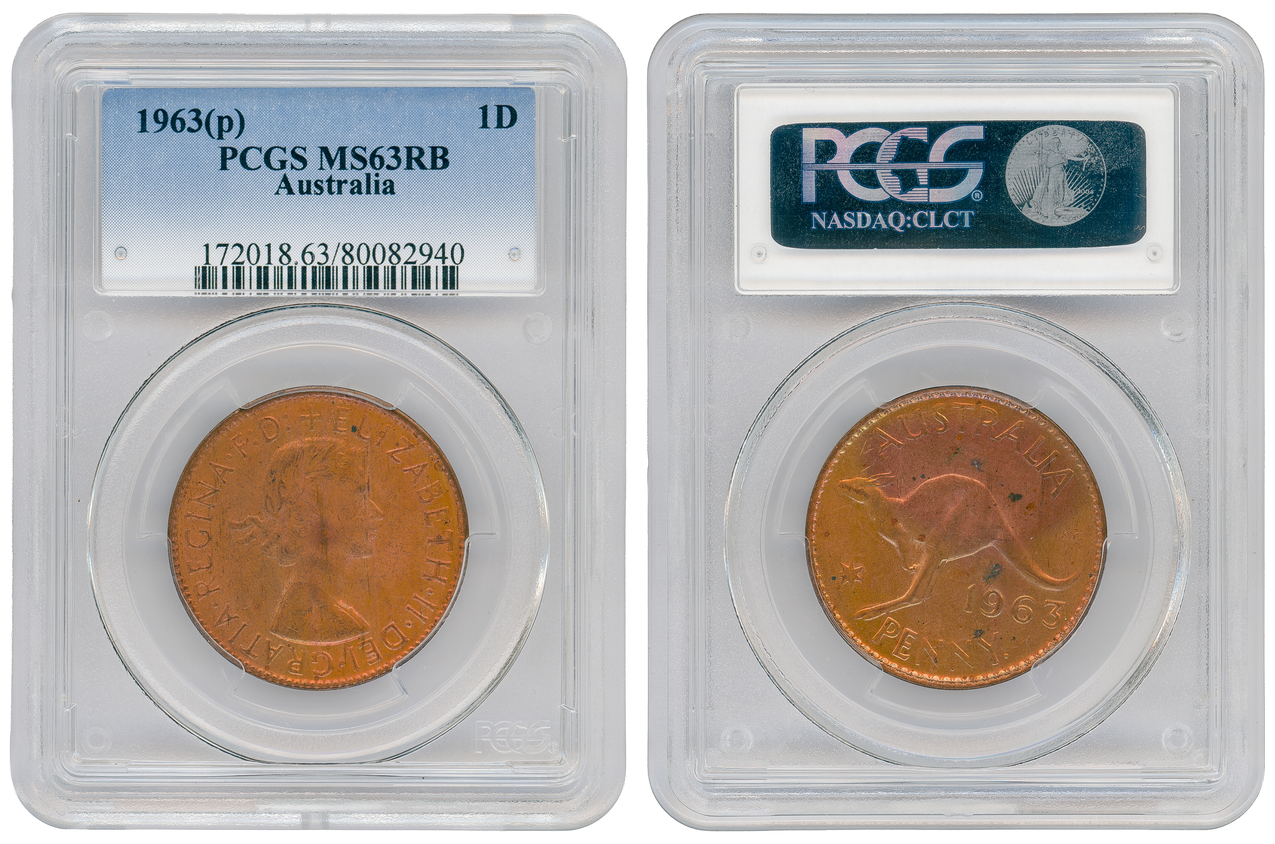 Elizabeth II, Penny, 1963-Y., PCGS MS63RB