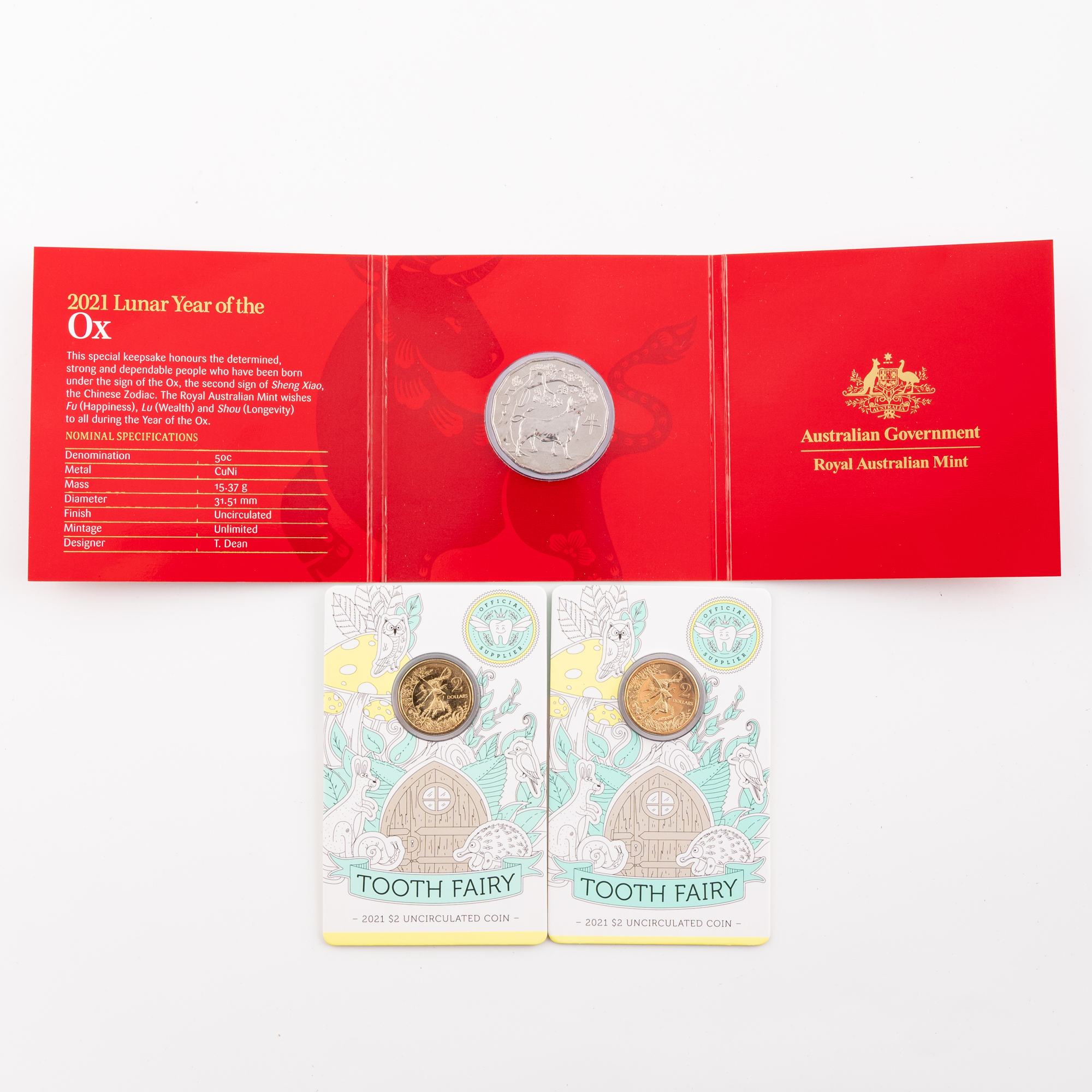 Elizabeth II, RAM - Tooth Fairy & Lunar Year of the Ox, Fifty Cents - Two Dollars, 2021, UNC