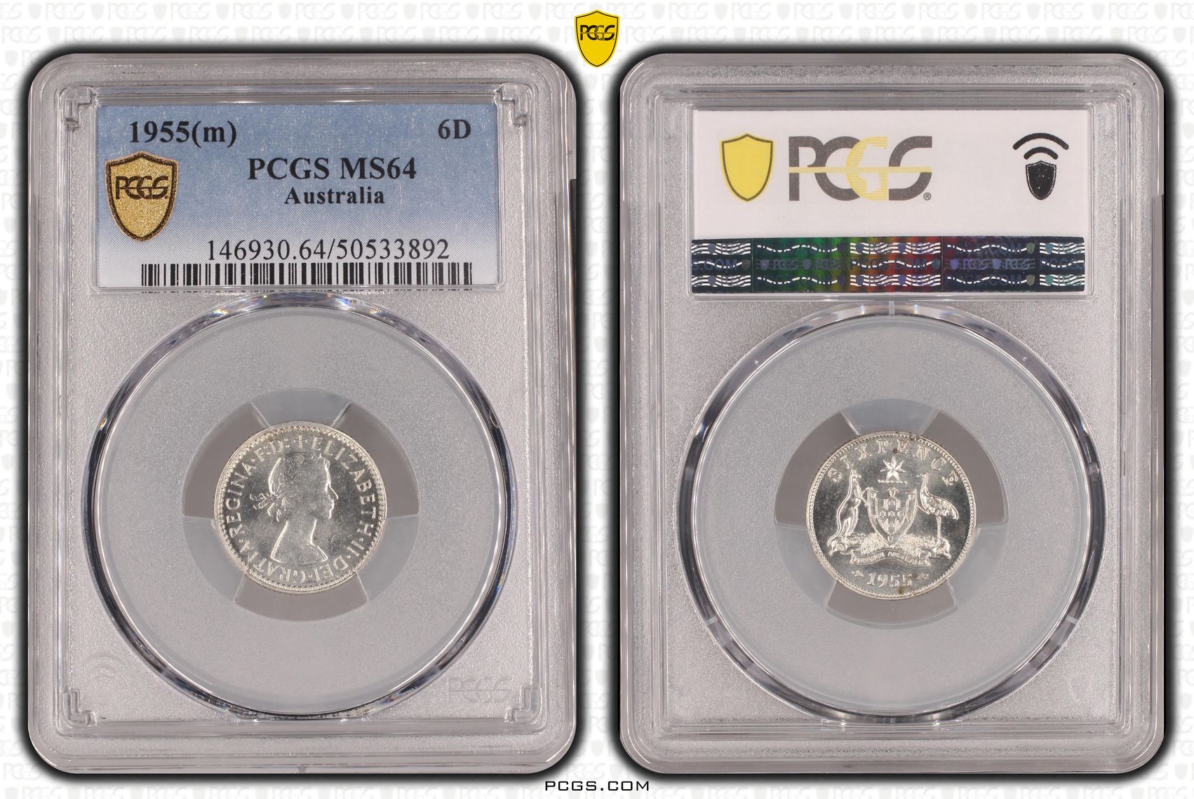 Elizabeth II, Sixpence, 1955(m), PCGS MS64