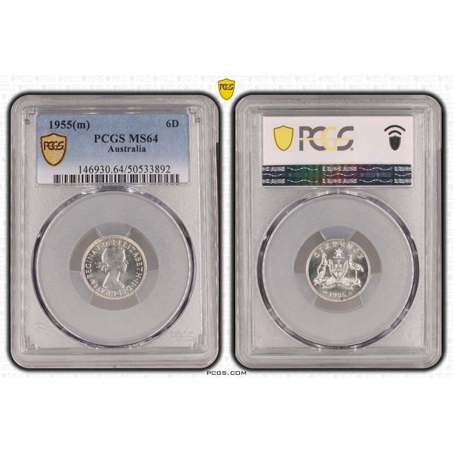 Elizabeth II, Sixpence, 1955(m), PCGS MS64