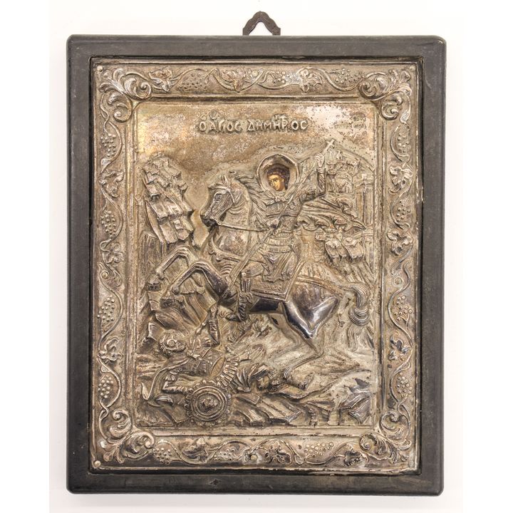 Greek Orthodox 950 Silver St. George Oklad Icon