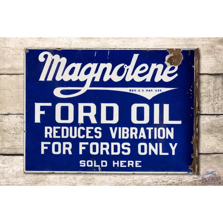 Magnolene Ford Oil Sold Here Porcelain Flange Sign