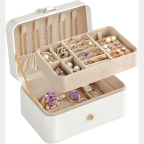 SONGMICS JEWELRY ORGANIZER BOX, 2-LAYER TRAVEL CASE FOR EARRINGS, NECKLACES, BRACELETS - PORTABLE JEWELRY STORAGE WITH LARGE CAPAC