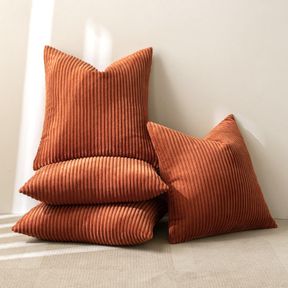 MIULEE PACK OF 4 RUST CORDUROY DECORATIVE THROW PILLOW COVERS 18X18 INCH SOFT BOHO STRIPED PILLOW COVERS MODERN FARMHOUSE HOME DEC