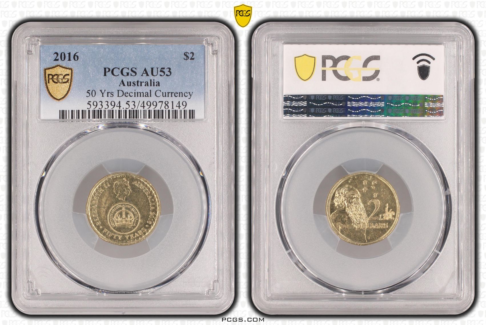 50 Yrs Decimal Currency , Two Dollar, 2016, PCGS AU53