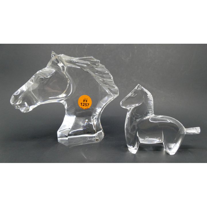2pc Baccarat Crystal Horse Bust & Figures with Boxes- 3.5'' and 5''