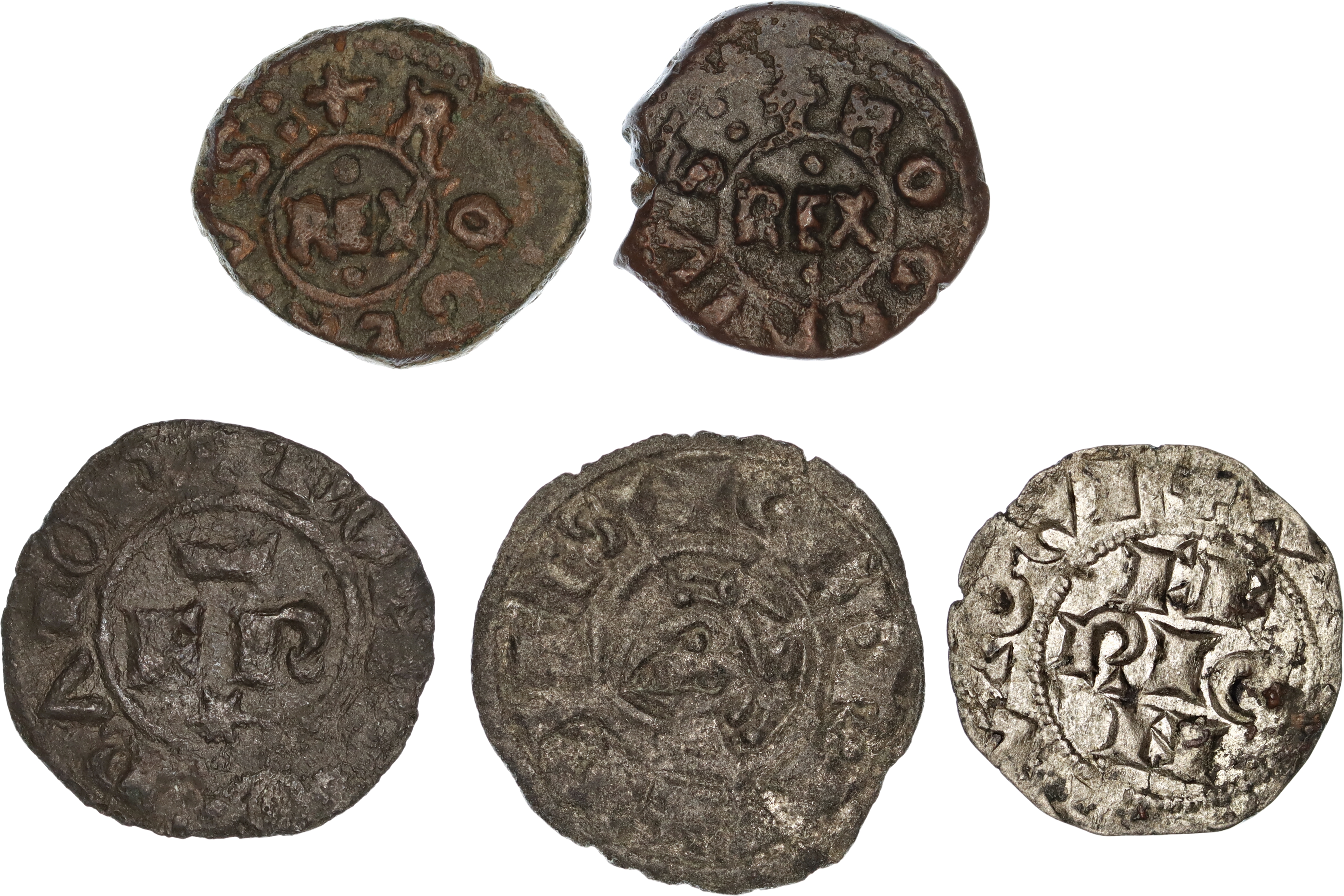 Kingdom of Sicily, Tancred & Frederick II, Æ Follaro & Denaro, 1189-1250 AD, F-gF