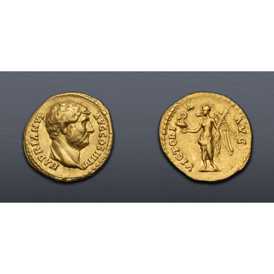 Hadrian Colors Hadrian. AD 117-138. AV Aureus (18.5mm, 7.24 g, 6h). Bar Kochba Victory ...