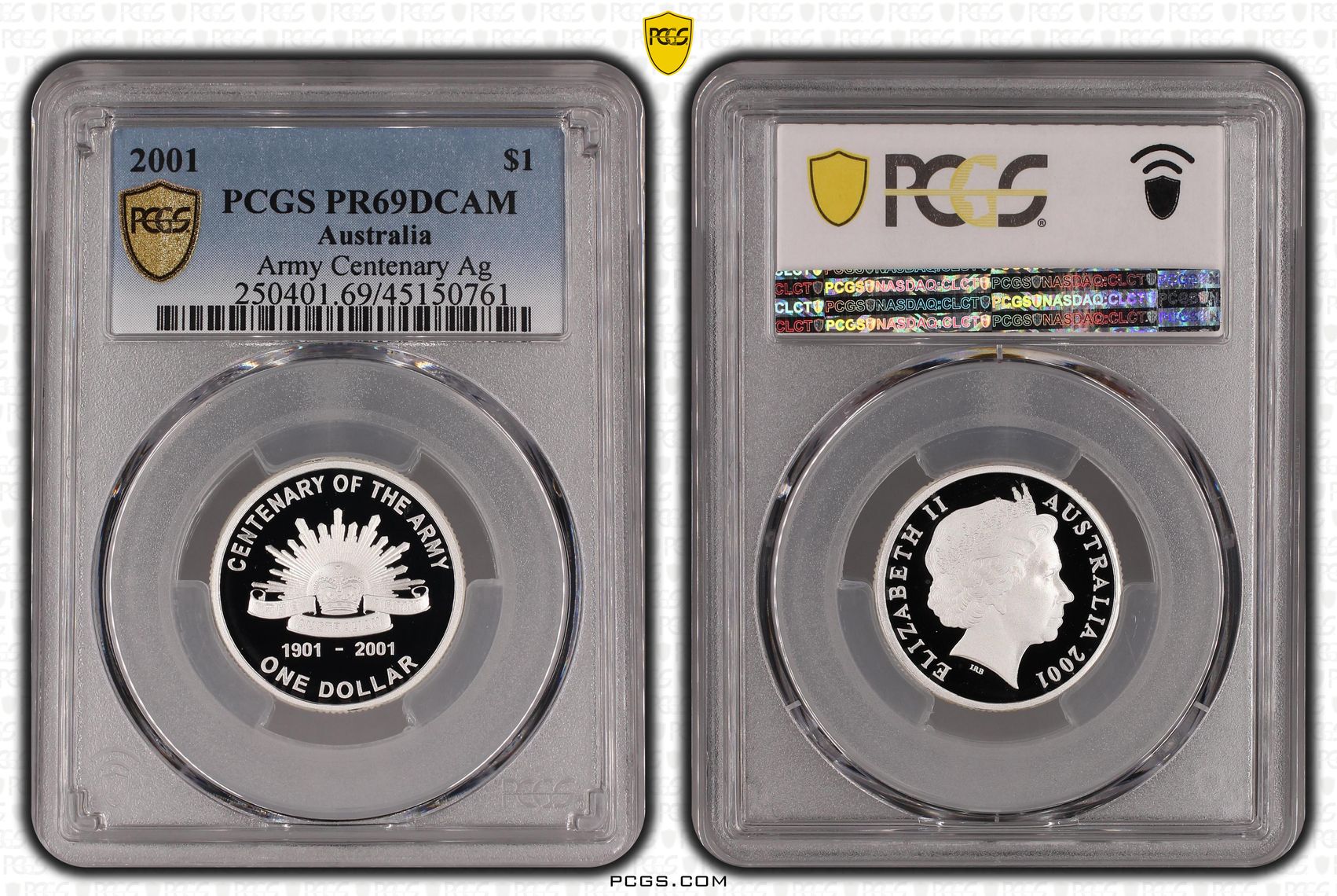 Army Centenary Ag , One Dollar, 2001, PCGS PR69DCAM