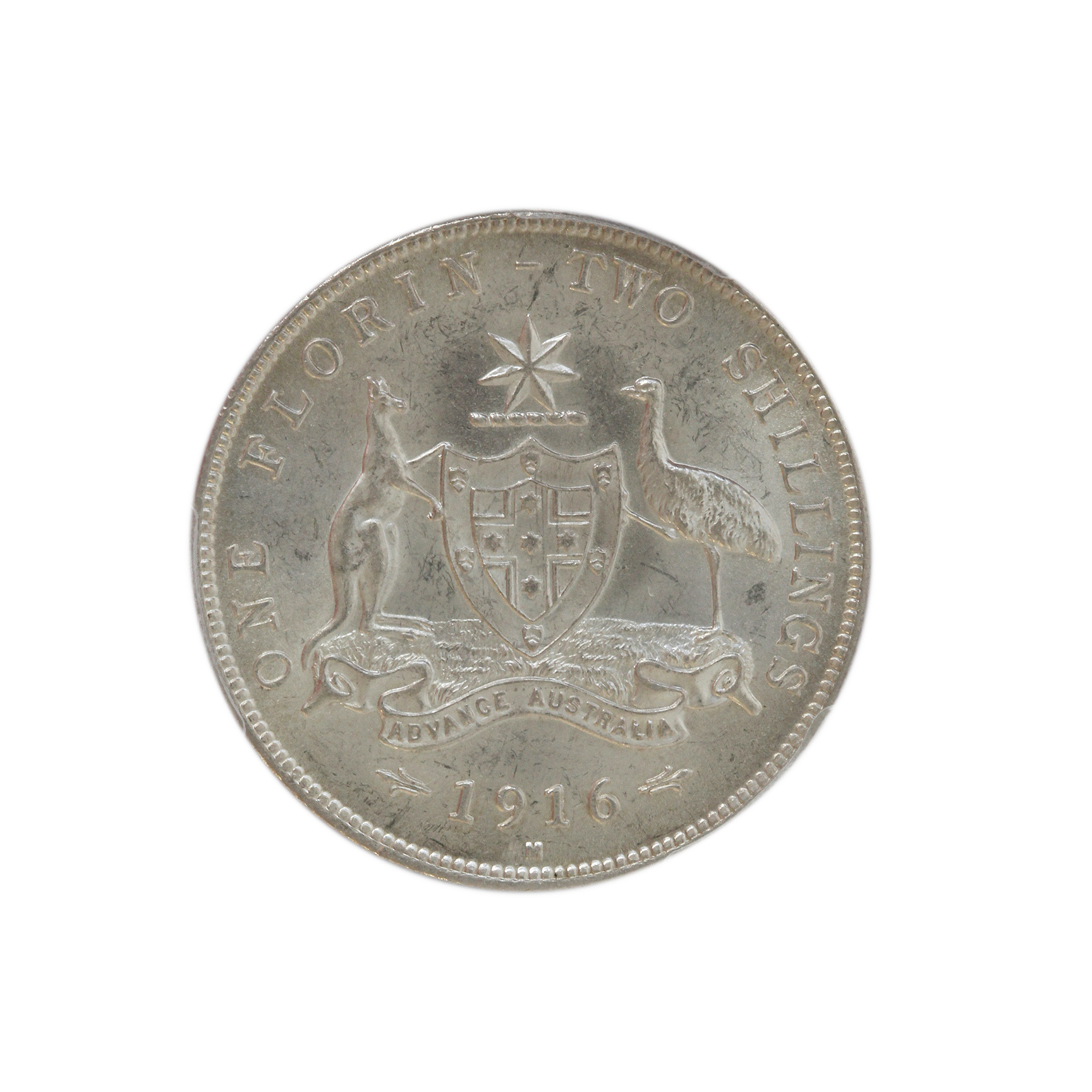 George V, Florin, 1916-M, MS 62+