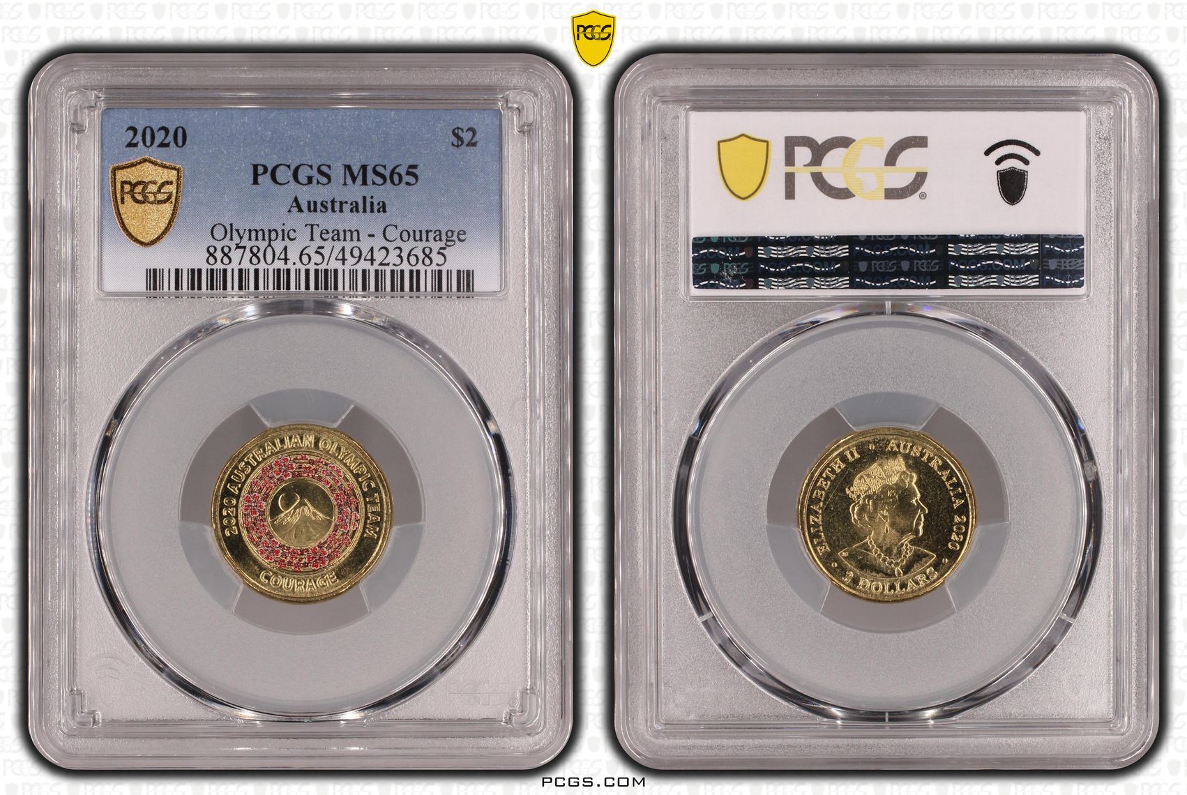 455 · Olympic Team - Courage , Two Dollar, 2020, PCGS MS65