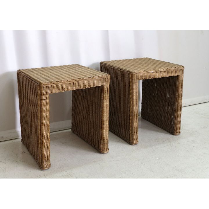 PAIR OF WICKER SIDE TABLES