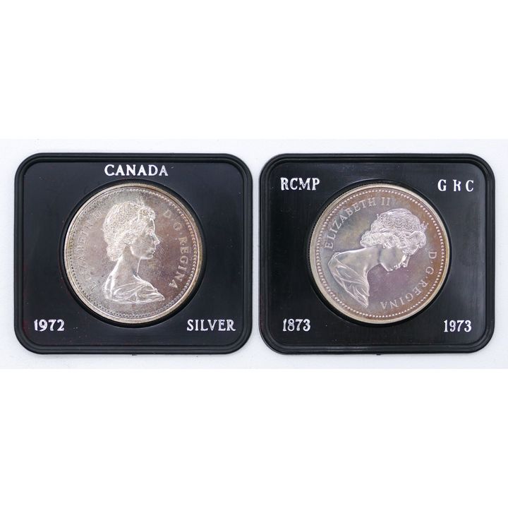 2pc Canadian 1972 & 1973 Silver Dollars in Cases