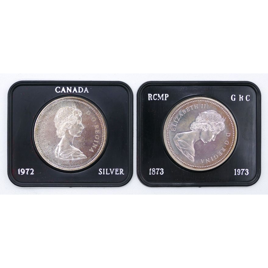 2pc Canadian 1972 & 1973 Silver Dollars in Cases
